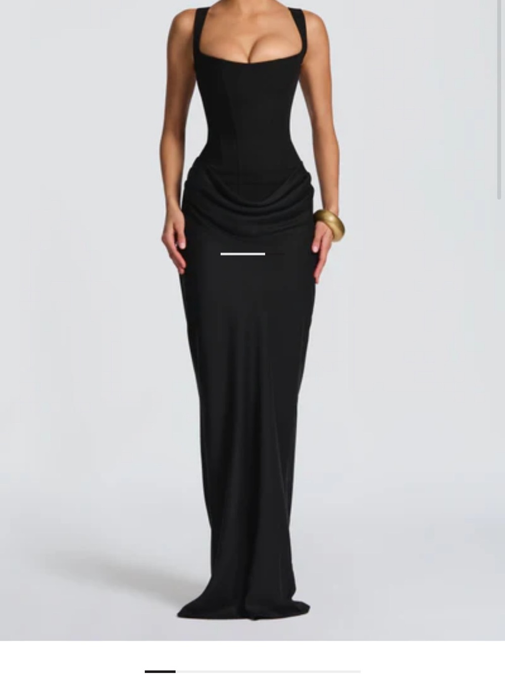 Black Maxi Dress with Draped Waist and Square Neck
